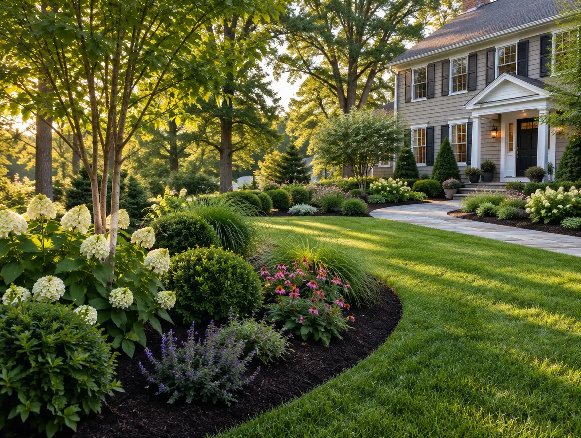 Professional residential landscaping and planting bed installation