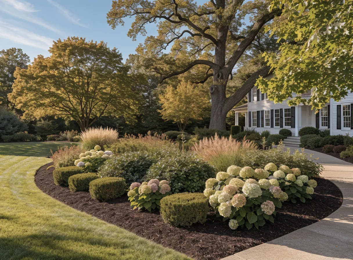Finished residential landscaping and planting installation