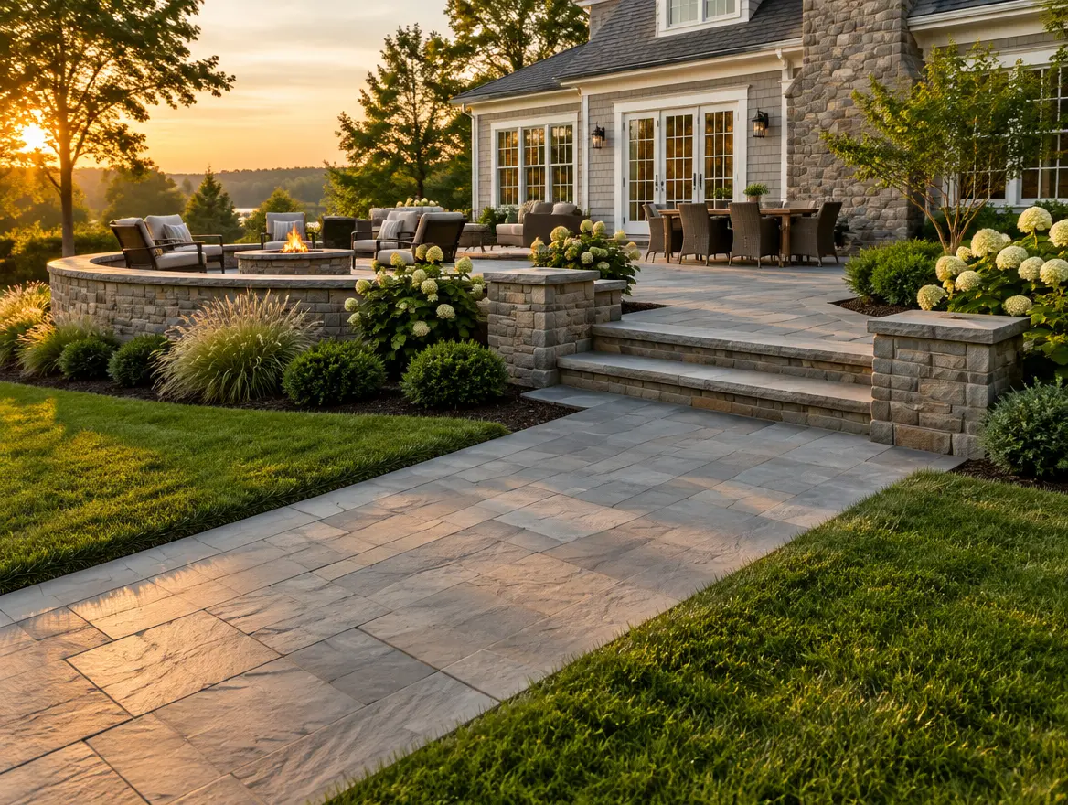 Custom patio walkway and hardscape installation
